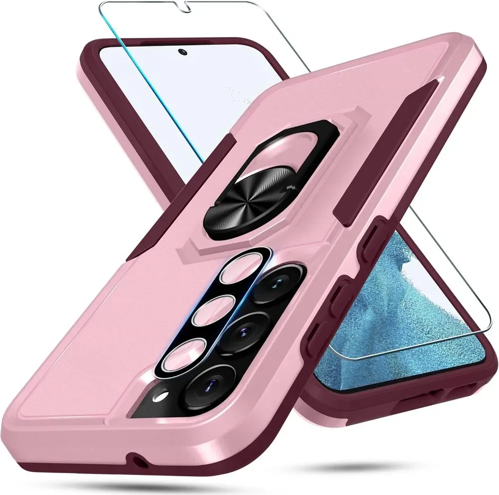 Galaxy S23 Heavy Duty Case w/Screen Protector & Lens Protector, Pink or Blue